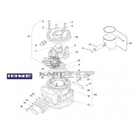 Eclaté culasse, cylindre, piston IAME SCREAMER